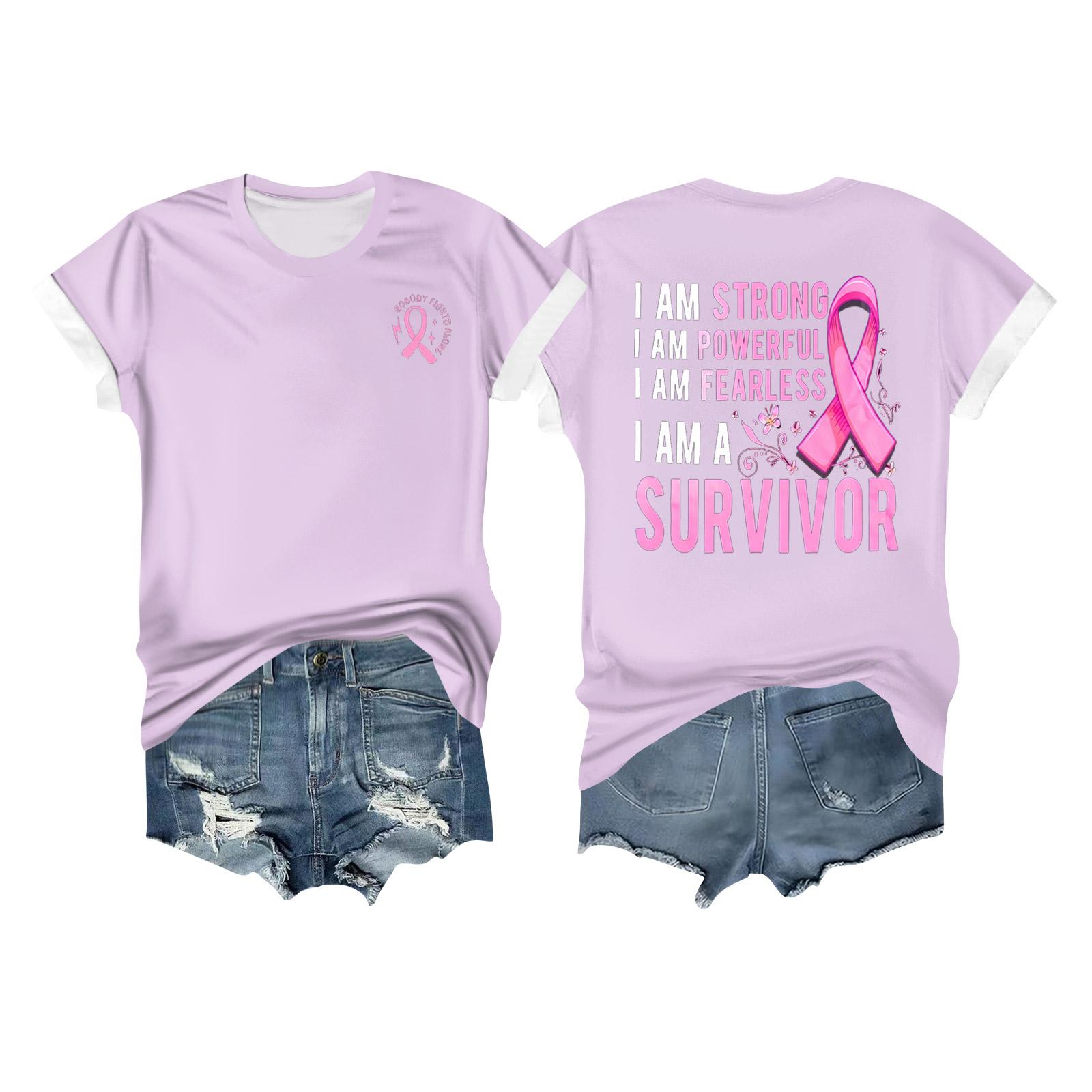 

Women s Breast Ribbon Printed Casual Short Sleeve M фиолетовый