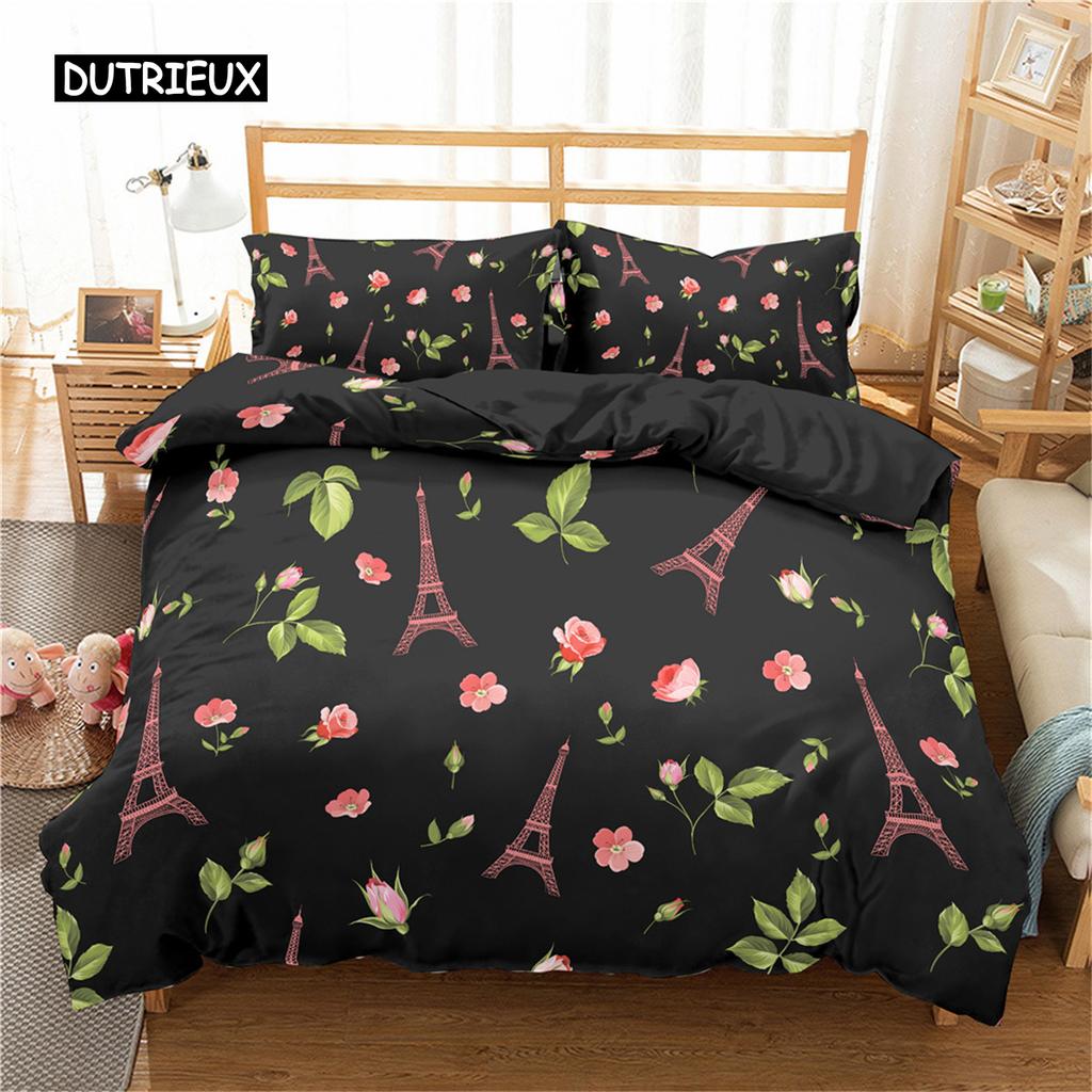 Eiffel Tower Duvet Cover Set King Paris Eiffel Tower Themed Bedding Set Polyester Cityscape Romantic Pink Love Heart Quilt Cover