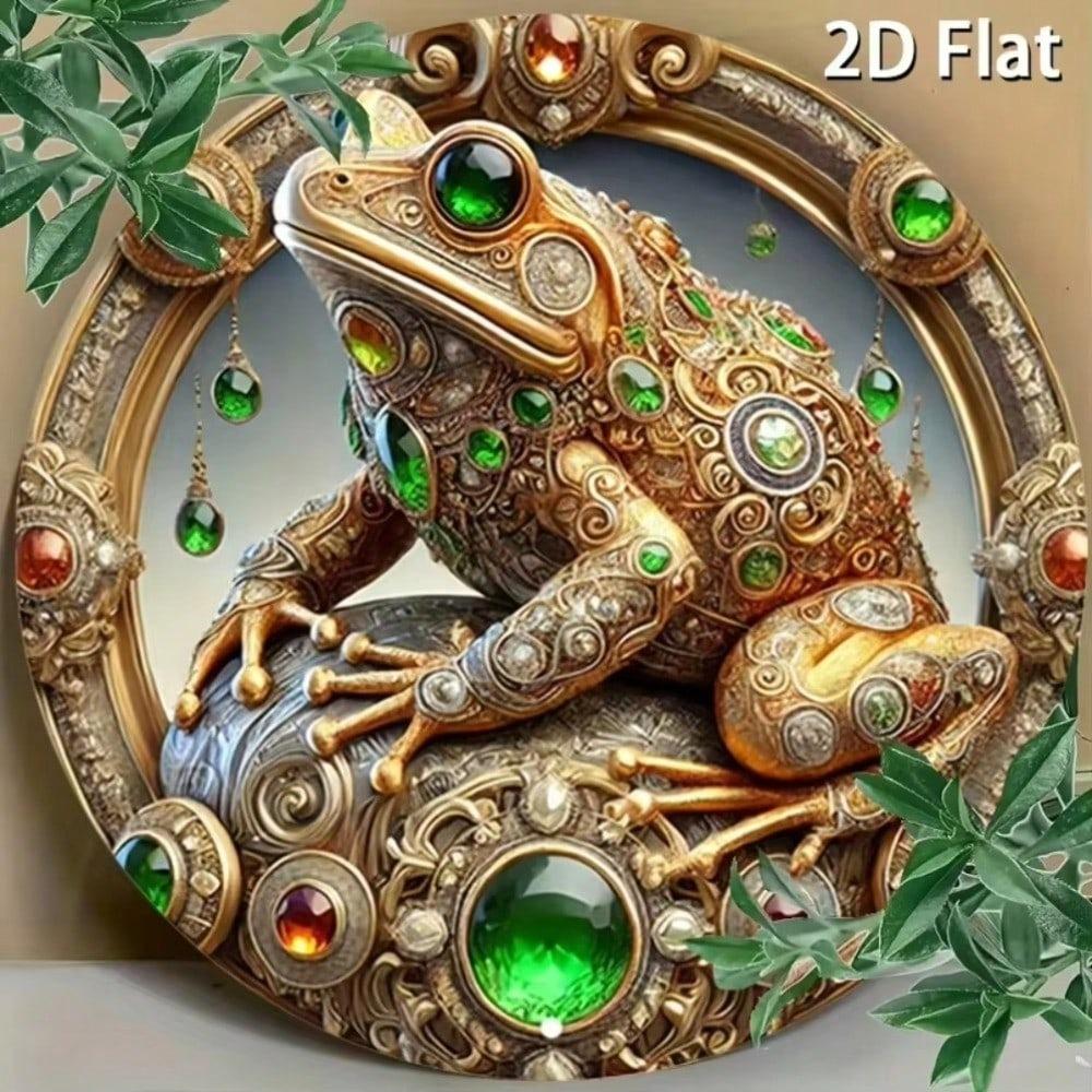 Metal Gold Frog Sign Retro Ornate Framed Wall Art Home Decor