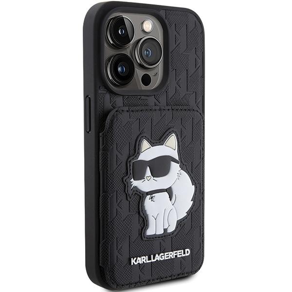 Karl Lagerfeld Klhcp15Lsakcnsck Iphone 15 Pro 6.1 Czarny/Black Hardcase Saffiano Przegródki Na Karty I Podstawka Monogram Choupette