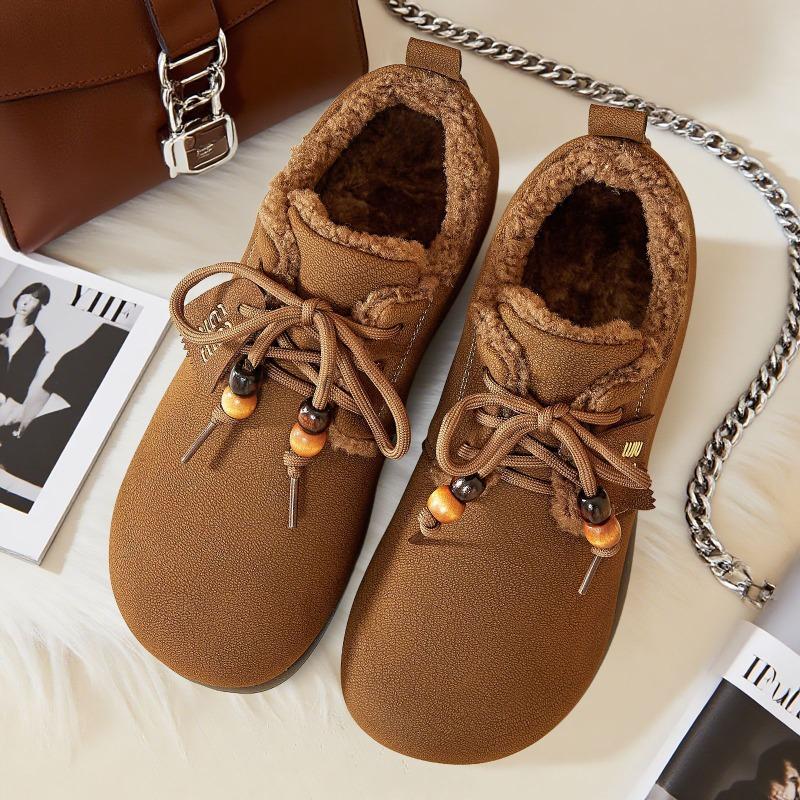 Shoes women's cotton shoes retro beaded straps women's boots thickened flat-bottomed fashion snow boots versatile short boots