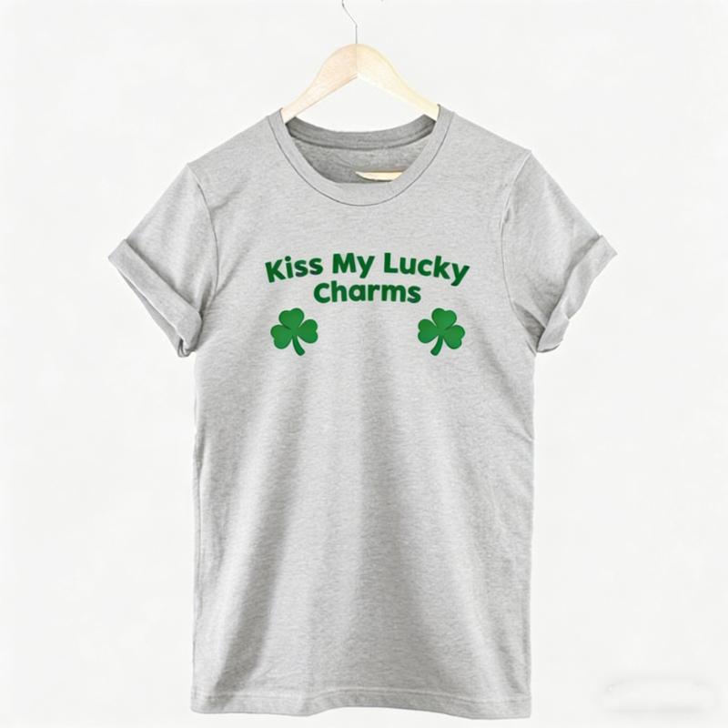 Saint Shirt Kiss My Lucky Charms Funny St Patricks Day Unisex TShirt Crewneck Regular Short Sleeve Printed Tshirt Tops