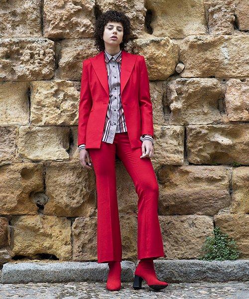 AVA MOLLI Lena Wool Bootcut Pants_Red