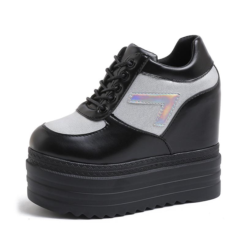 Fashion 2025 Autumn Women High Platform Shoes Height Increasing Casual Shoes 13CM Thick Sole Trainers Breathable Shoes Women Sneakers