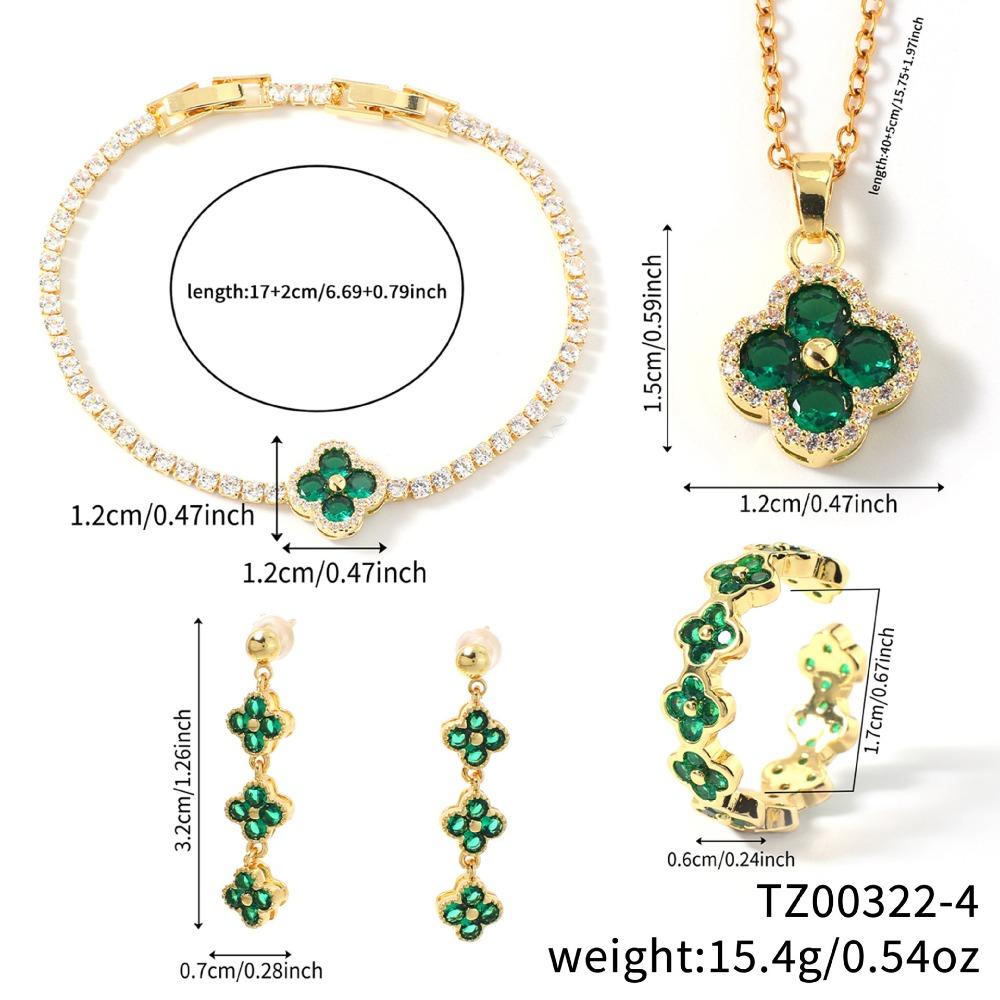 New Small Exquisite, and Versatile Four-leaf Clover Necklace Bracelet Earrings and Ring Set - A Birthday Gift