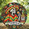 Vintage Skeleton Sombrero Tin Metal Wall Art Decor Aluminum Sign
