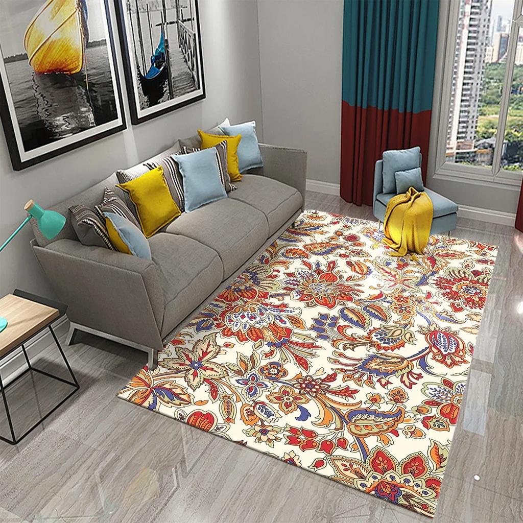Retro Florales Muster Teppich für Wohnzimmer Schlafzimmer Bettseite Dekoration Bodenteppich Kinder Teenager Krabbelteppich Badezimmer Rutschfester Teppich