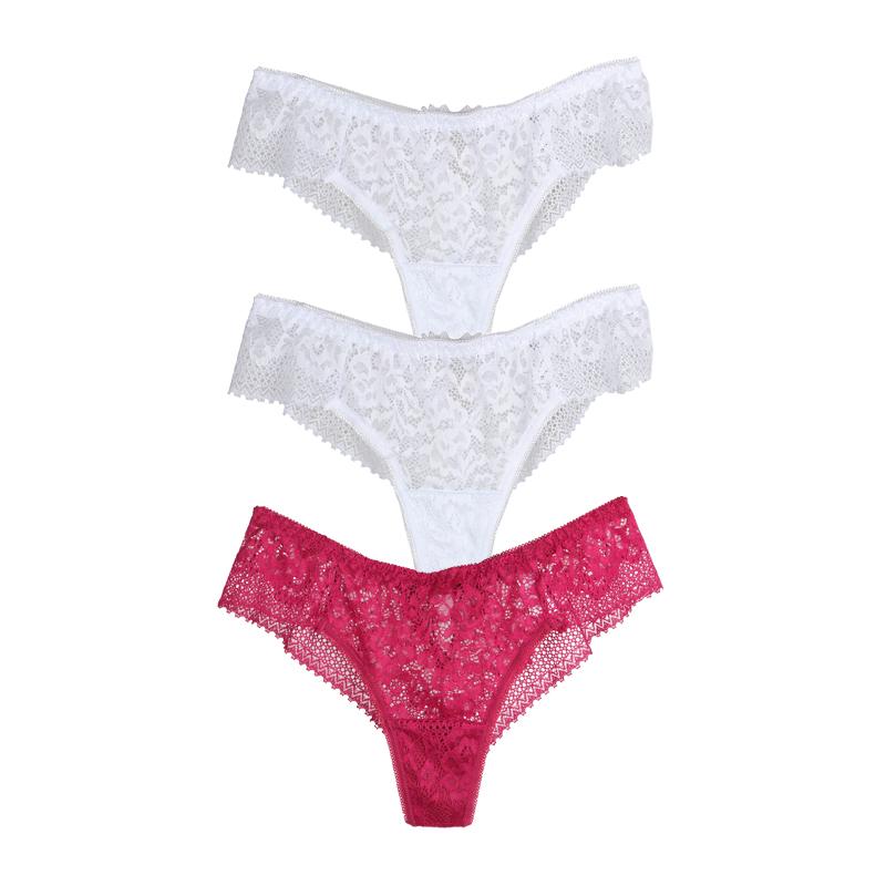 CINOON 3 buc/lot sexy din dantelă solubilă în apă Chiloți pentru femei cu șnururi G cu broderie Tanga cu talie joasă pe jumătate înfășurată în șold Chiloți bikini în formă de T