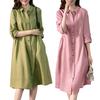 Women Shirt Dress Lapel 3/4 Sleeve High Waist Midi Dress Solid Color Loose Fit Summer Dress Office Lady Wear