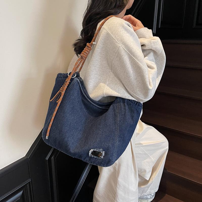 Korean Version Large Capacity Bag, New Fashionable Denim Single Shoulder Crossbody Bag, Casual Commuting Tote Bag
