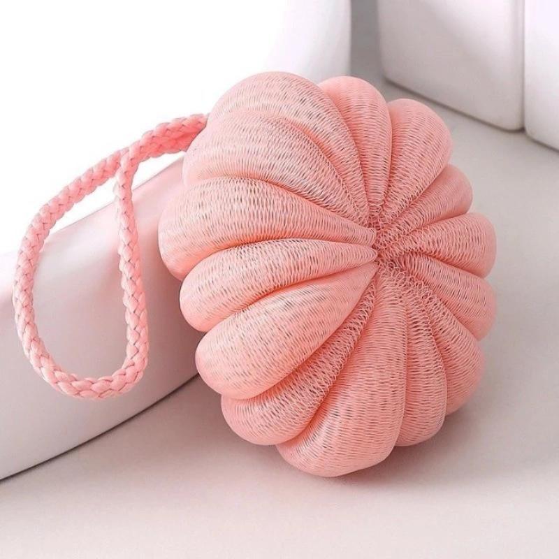 Pumpkin Shaped Bath Loofah Sponge With Extra Thick Soft Mesh Durable Hanging Rope For Daily Home Shower Bathing Use