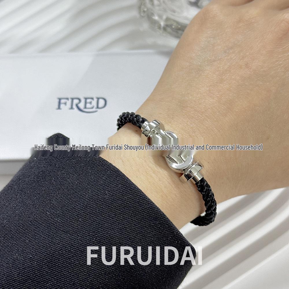 Fei Family 18K Rose Gold Zodiac Horseshoe Couple Bracelet with Diamond Inlay 18cm