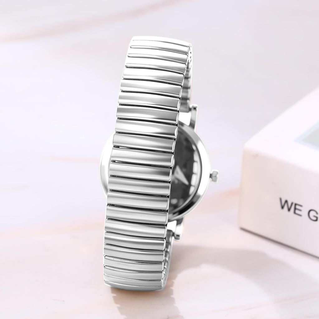 Elastic Strap Quartz Watch with Stainless Steel Analog Arabic Large One Size Fits Casual Perfect for or Any Women's Watch, 24-Hour Waterproof