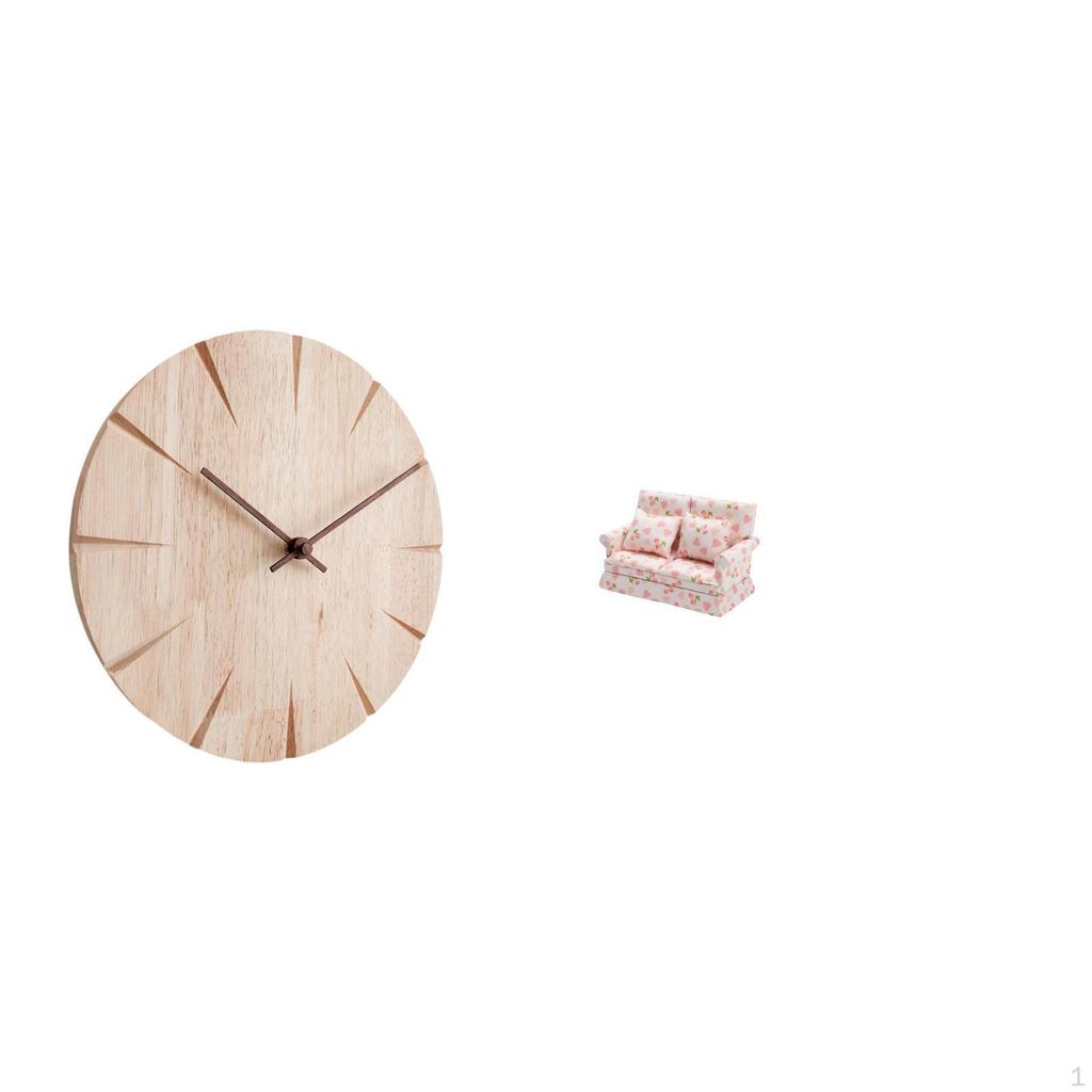 Wood Wall Clock Creative Design Decorative Silent for Restaurant Office Dollhouse Couch 1/12