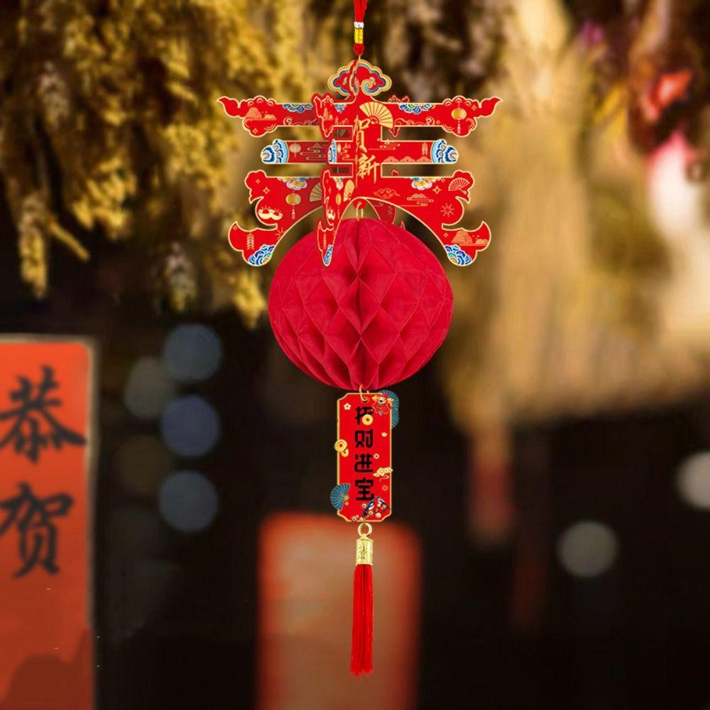 3pcs Long Tassel Spring Festival Lantern Honeycomb New Year Door Hanging Ornaments  Company