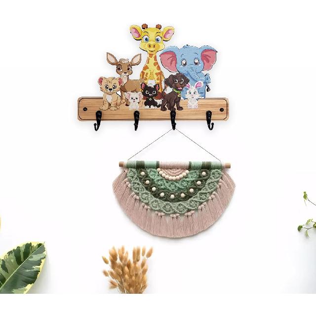 Wooden Decorative Cute Animals Children's Colorful Wall Hanging Coat Rack Hooks Kids Room Clothes Hanger