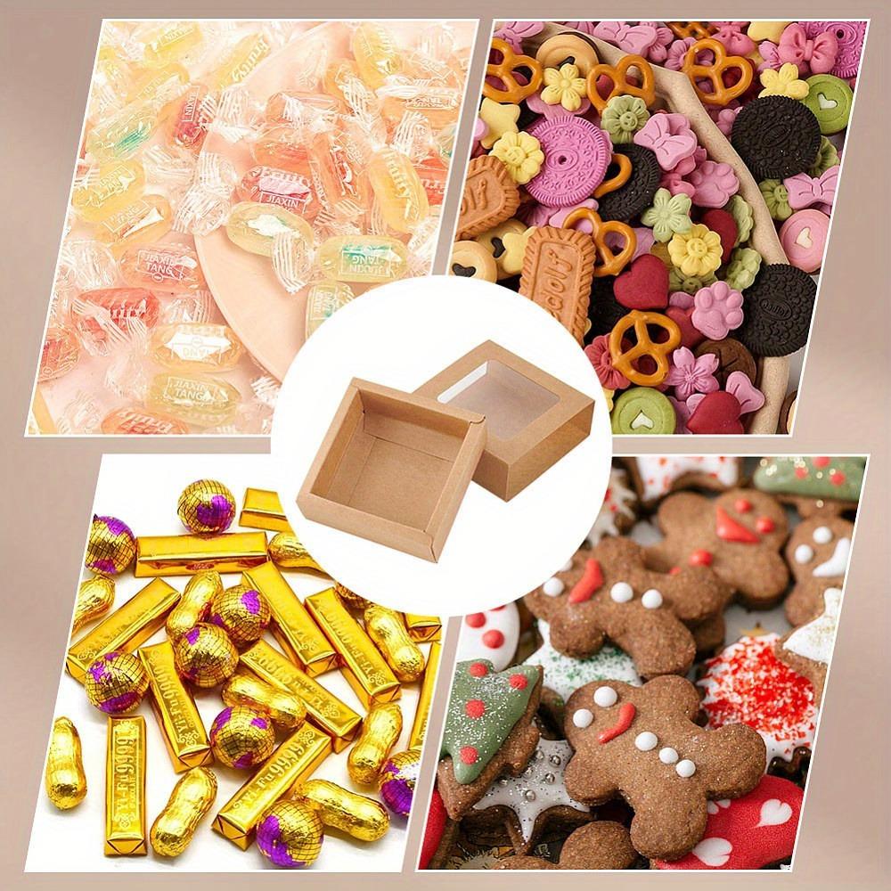 12pcs Square Kraft Paper Gift Box Drawer Box with Window Paper Gift Packaging Box for Party Favor Treat Candy Bakery Storage