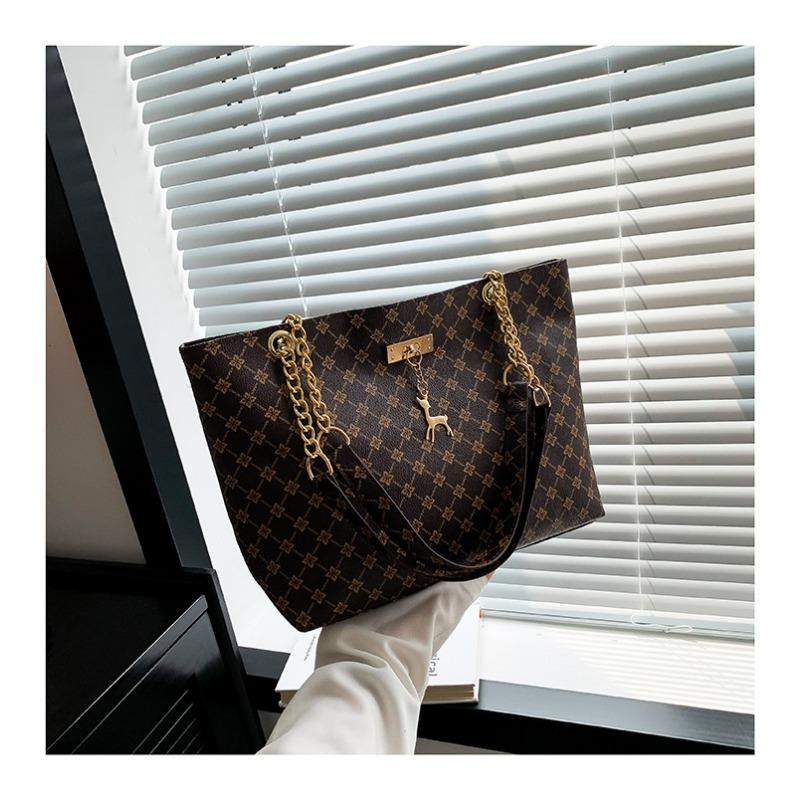 

Большая вместительная сумка Новая женская сумка Модная сумка для поездок на работу в стиле ретро с цепочкой Портативная сумка через плечо Сумка-тоут с принтом