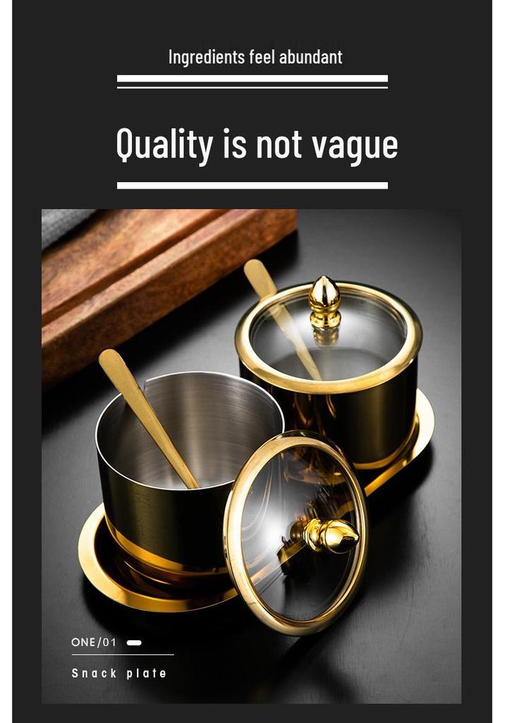 Luxury Korean 304 Stainless Steel Spice Jars: Salt & Oil Jar with Spoon, Gold Accent