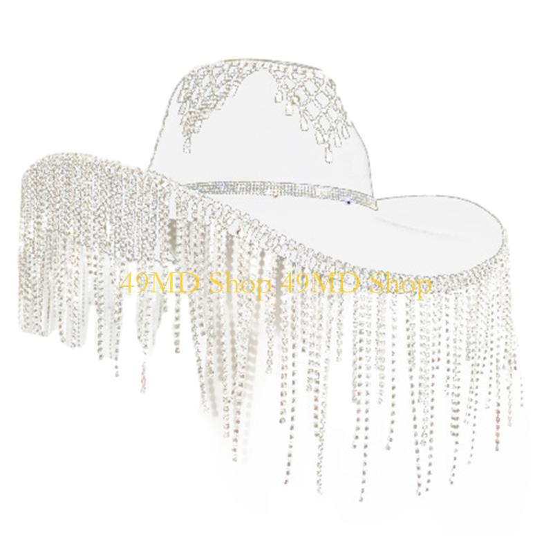 49MD Female Rhinestones Tassels Cowgirl Cap Summer Music Festival Hat Street Cap