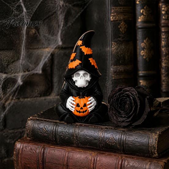 Small Stable Gothic Figures Halloween Skeleton Wizard Figurine, 3D Printed Statue with Bat Hat Pumpkin Pumpkin& Hat, Bookshelf And Tabletop