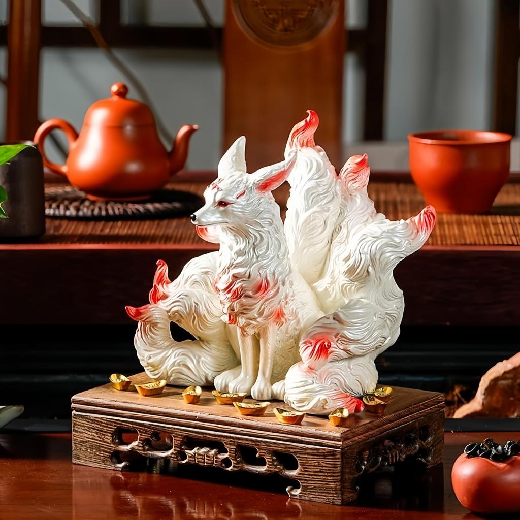Fox Figurine with Entryway Auspicious Feng Indoor Store Grand Opening Gift Nine-tailed Stand, Ornament, Charm, Tamamo-no-Mae, Shui, Decor, Decoration,