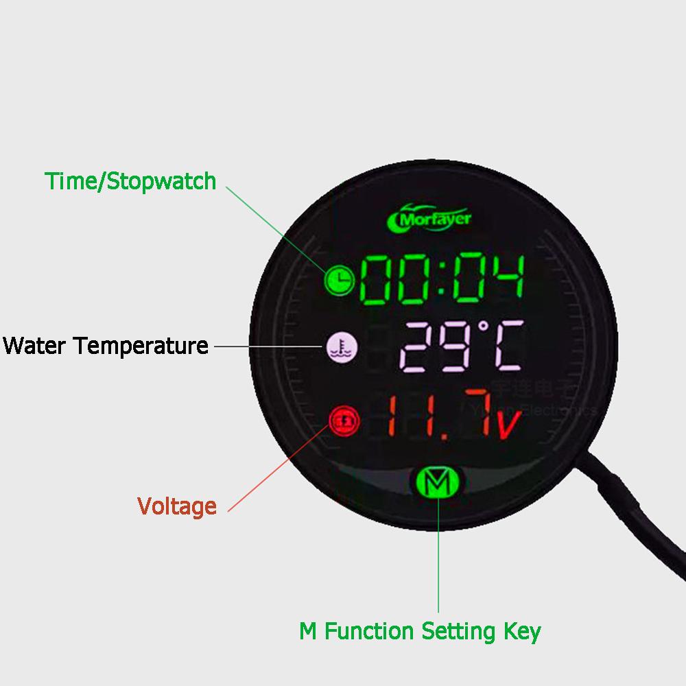 5 In 1 Motorcycle Temperature Guage Water Temperature/Time/Stopwatch/Voltage Display 9-24V LED Night Vision Motorbike Instrument