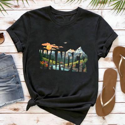 Wander Nature Landscape Women TShirt Cotton Outdoor Adventure Gift for Her Short Sleeve Casual Fashion Summer Tops