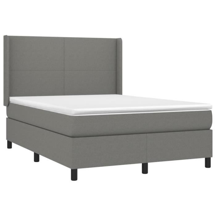 3131266 vidaXL Lit à sommier tapissier avec matelas Gris foncé 140x190cm Tissu