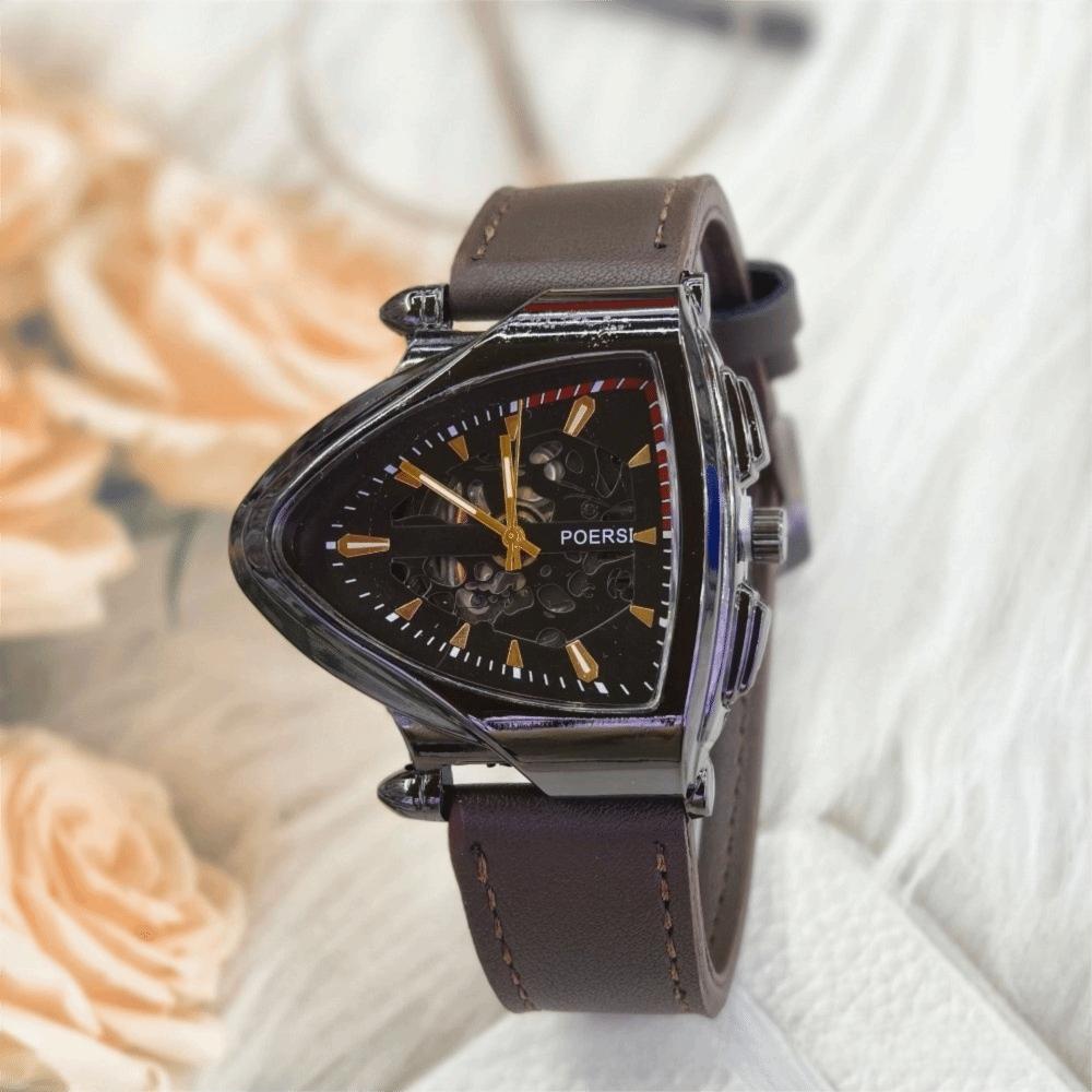 Casual Mechanical Watch Simple Quartz Wrist Watch New Triangular Hollow Watch Men