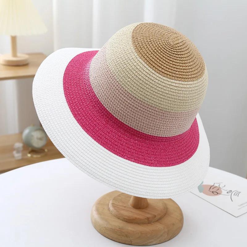 Colorful Stripes Foldable Floppy Disk Straw Hats Women Casual Summer Outdoors Beach Sun Hat Portable Wide Brim Female Panama Cap