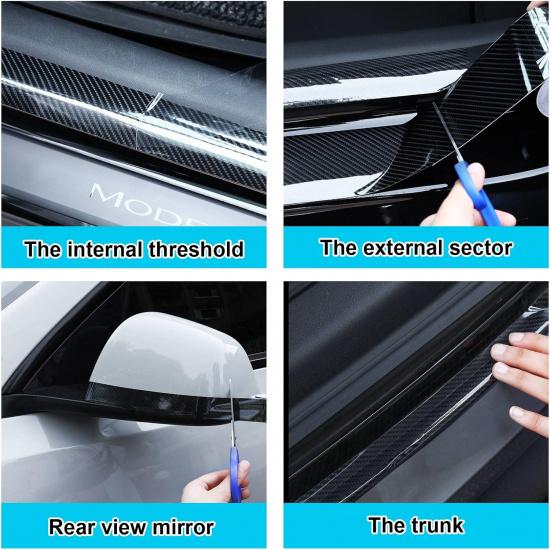 Tallew 3 Rolls 67 Ft Car Edge Door Guards Sill Protector 5D Carbon Fiber Vinyl Wrap Automotive Vehicle Anti Collision Film Fits (Black, 2 in x 17, 4