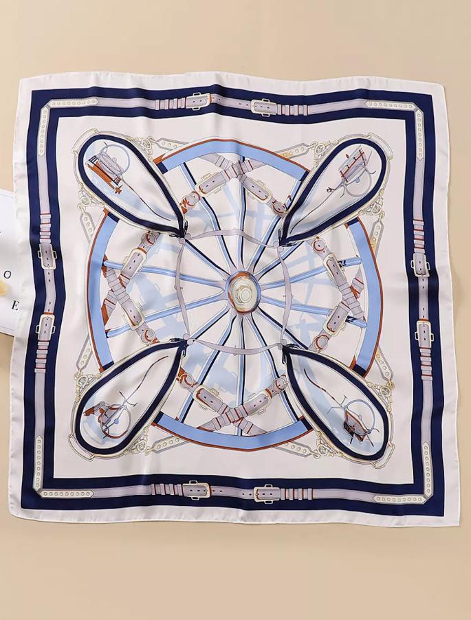 70cm Retro Printed Korean-Style High-End Imitation Silk Scarf for Women - Versatile Fashion Square Accessory