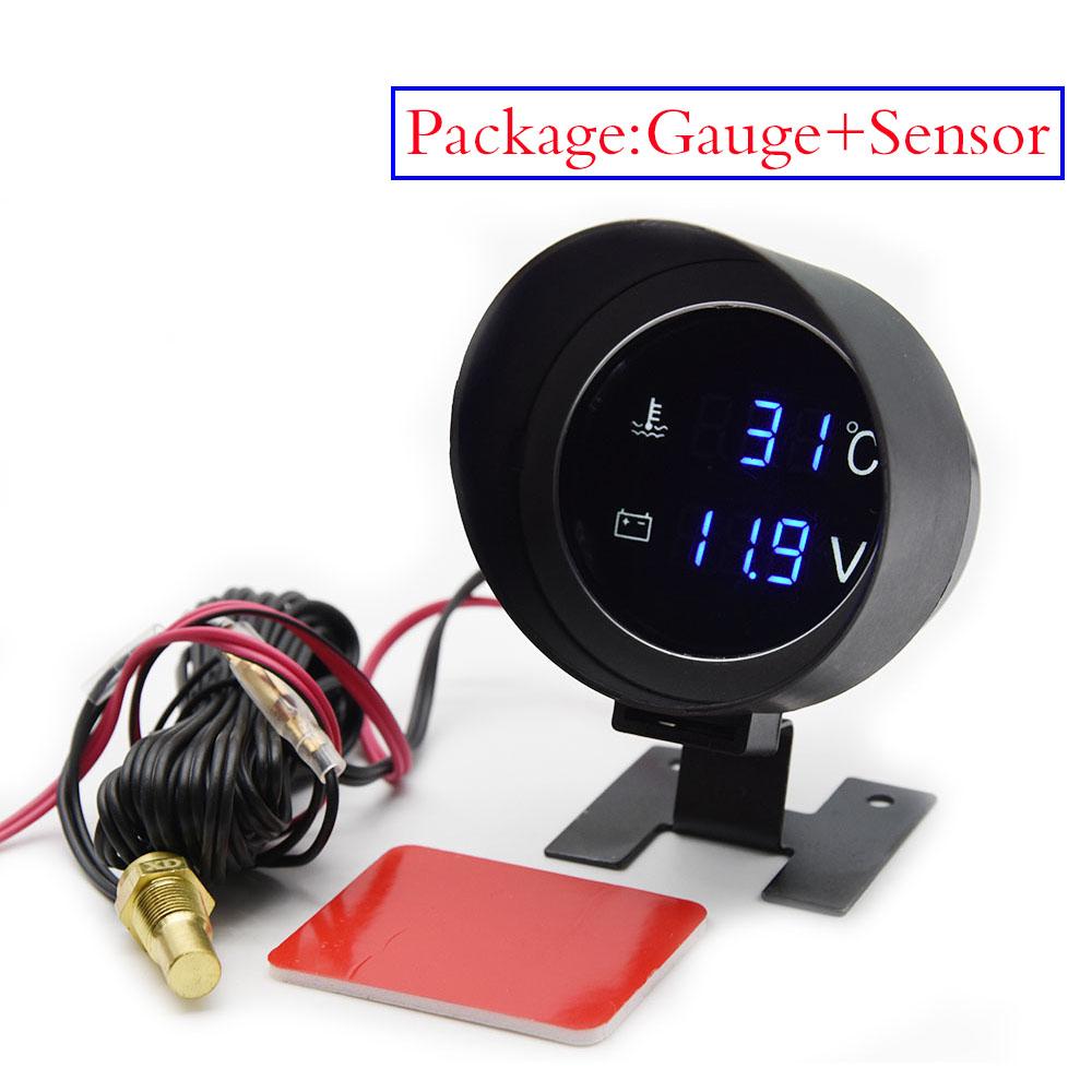 Car Water Temperature Gauge -10-110 Celsius With Water Temp Joint Pipe Sensor 28MM 34MM Adapter 1/8NPT Sensor Voltmeter 2 IN 1