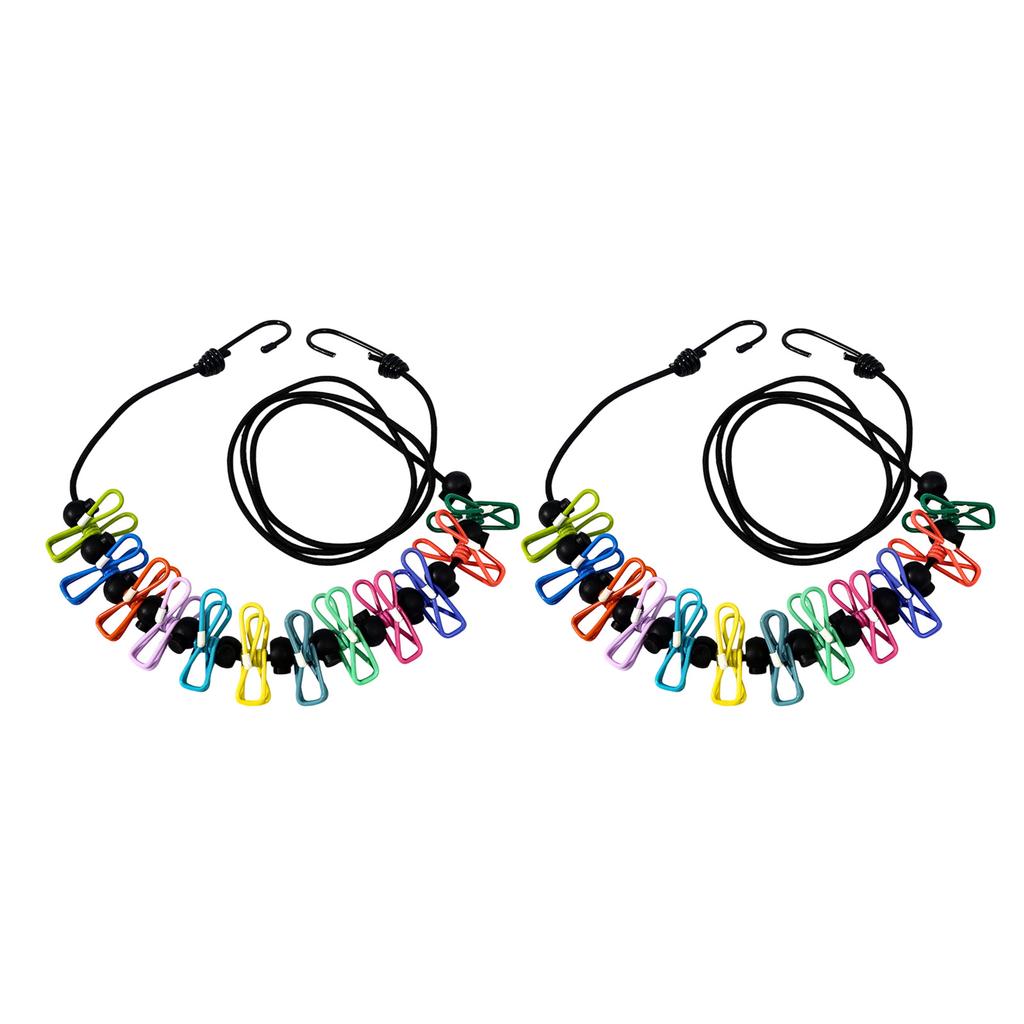 2PCS Compact Elastic Clothesline With Rubber Coated Hook And Clamps Flexible Drying Cord For Outdoor Indoor Use