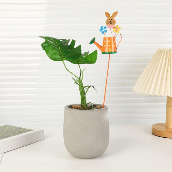 Metal Garden Stake Watering Pot Shape Bee Butterfly Cow Bunny Flowers