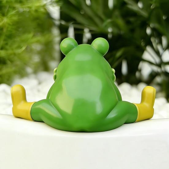 Sitting Frog Statue Resin Frog Stretching His Legs Ornament Garden Frog Figurine for Outdoor Indoor Plant Pot Desk Shelf Decoration