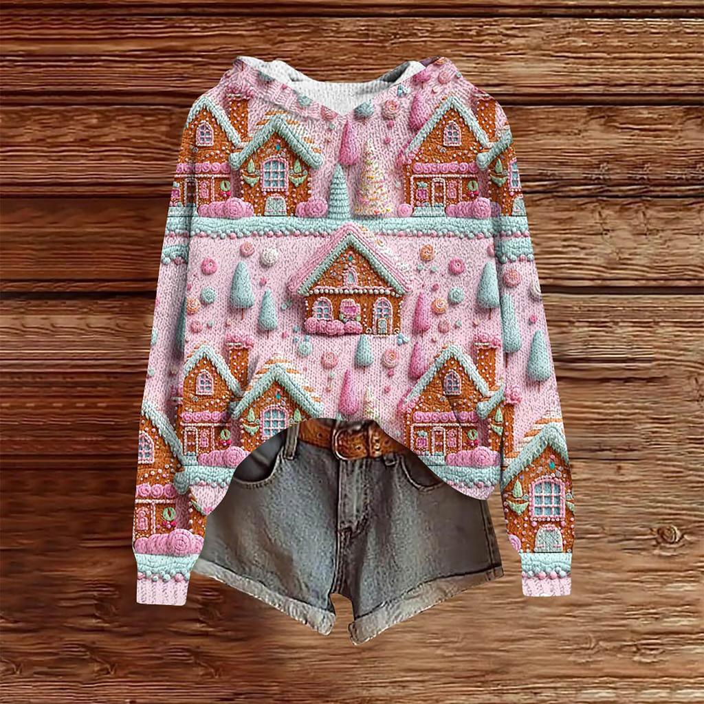Christmas Sweatshirts For Women Knit Sweater Cute Shirt Fall Pullover Hooded Sweatshirt