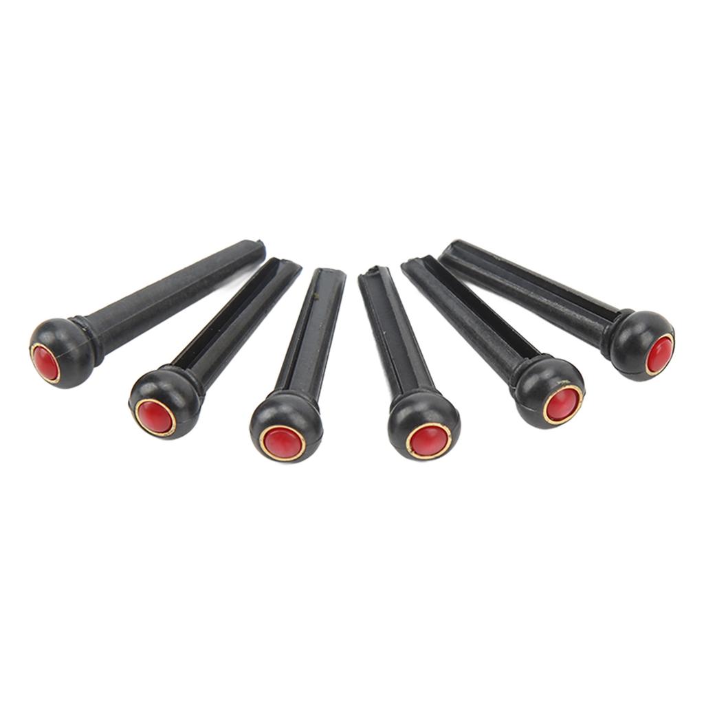 6Pcs Black Guitar Bridge Pin Kit Decorative Robust Clarity Increasing Guitar Bridge Pin Replacement Red Head Type