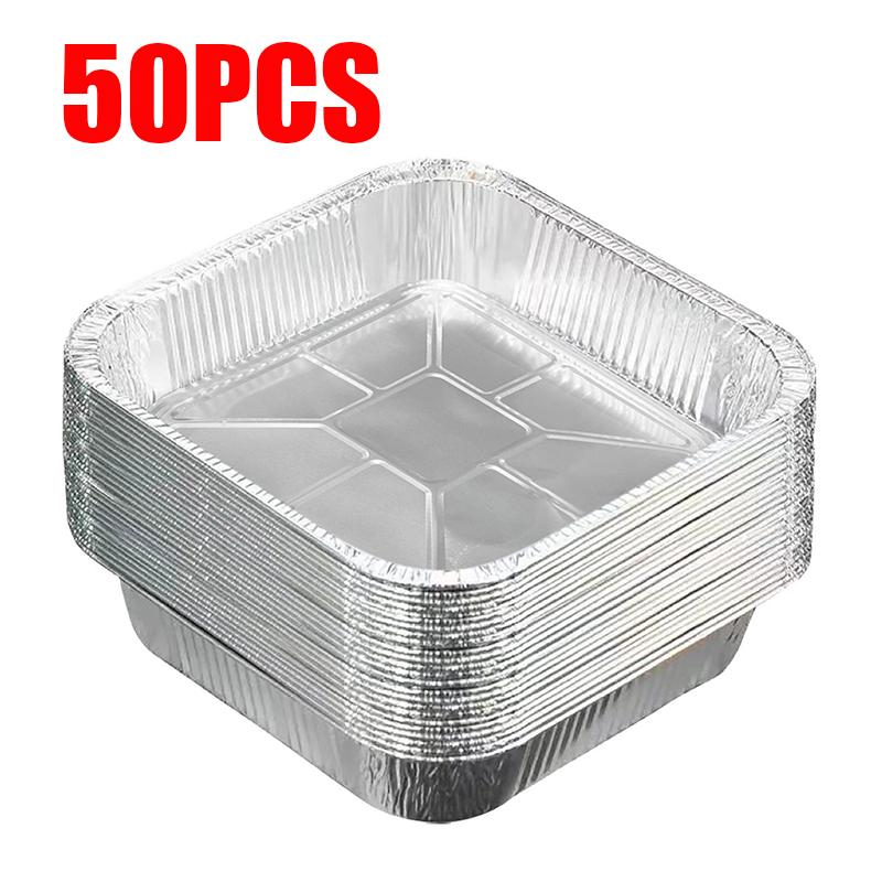 10-100PCS Kitchen Supplies Air Fryer Aluminum Foil Pan Square Oil-proof BBQ Drip Pan Tray Non-stick Food Containers Steaming