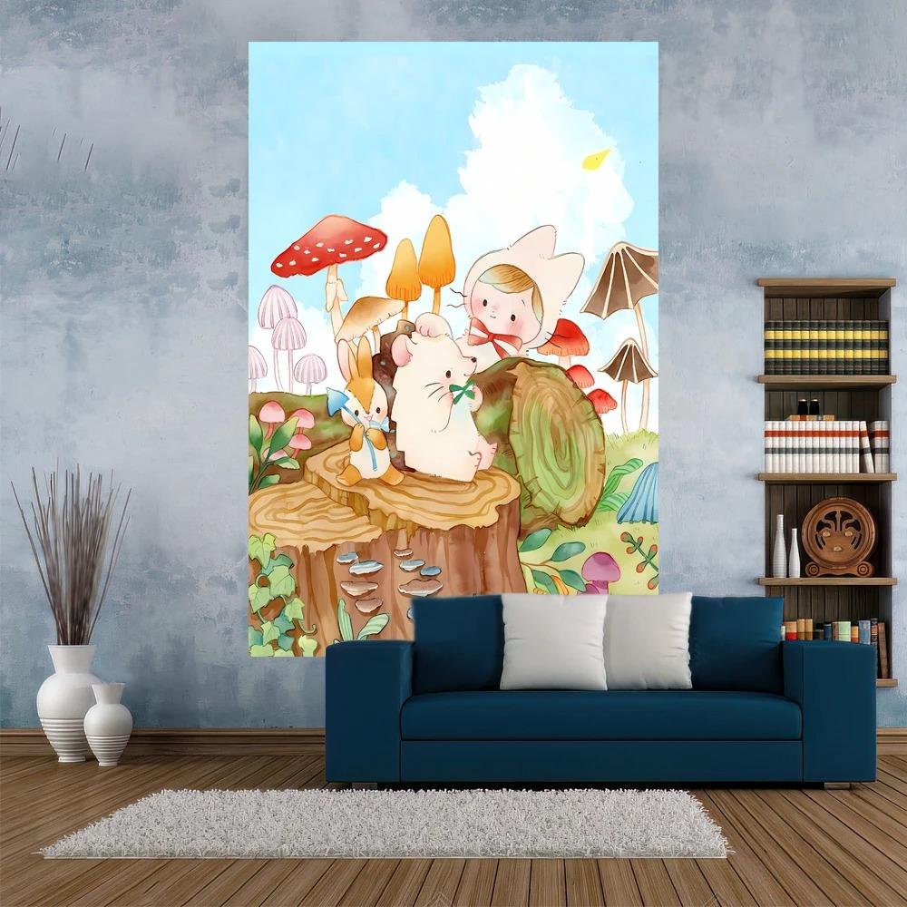 

Мультяшный кролик милый подвесной тканевый гобелен для спальни, гостиной, украшение на стену дома, гобелен 100x75cm