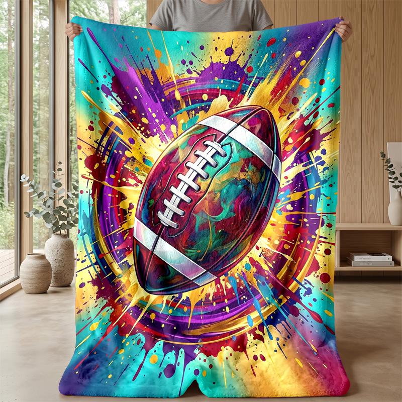 Colorful Football Artwork Blanket Personalized Name Flannel Blanket Soft Cozy Plush Throw for Sofa Bed Lightweight Home Decor