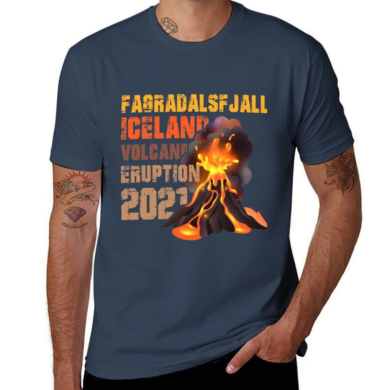 Fagradalsfjall Iceland Volcano Eruption 2021 TShirt Soft Casual Short Sleeve Cotton Tee S