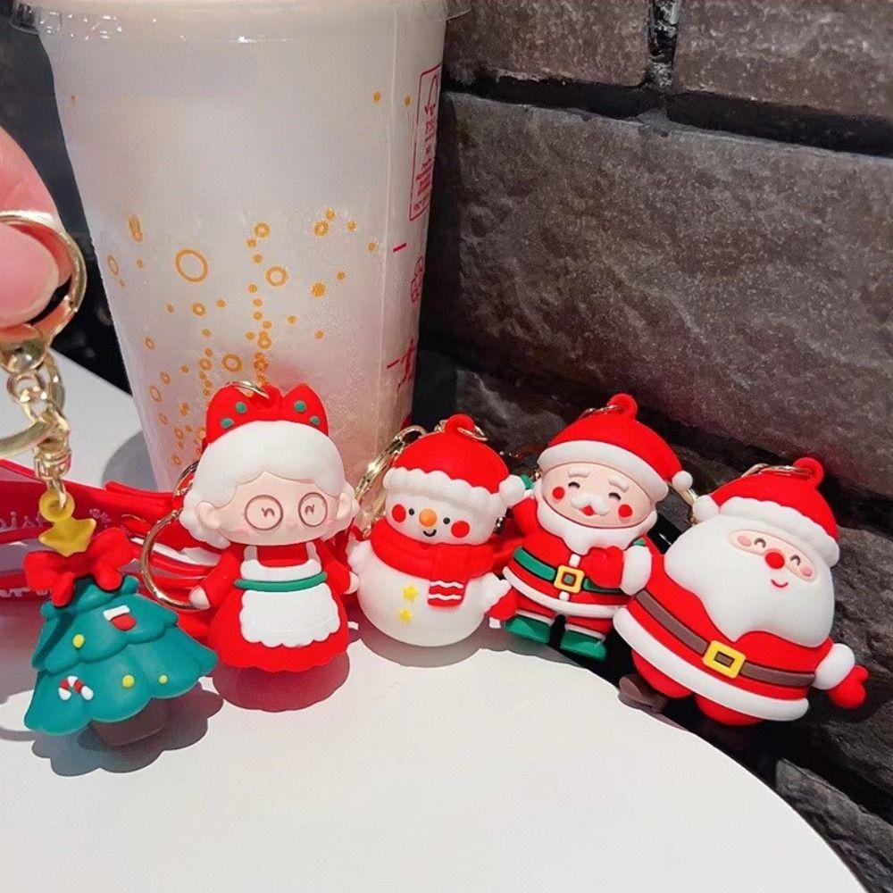 Santa Claus Key Holder 3D Doll Keychain Christmas Series Keychain Car Keys Ring New Year Keychain