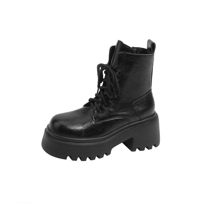 Small inner height increase Martin boots women's autumn and winter velvet thin thick-soled thick-heeled short boots British high-heeled thin boots