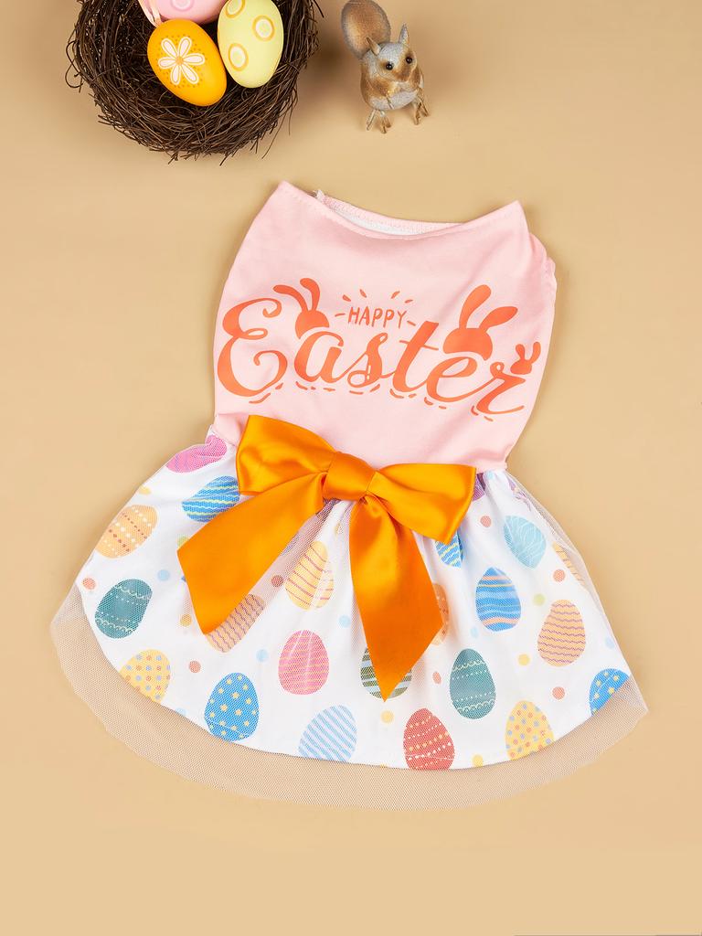 Happy Easter Day Dog Dress Girl Dog Clothes Easter Bunny Dogs Dresses Pet Apparel Doggie Tutu with Bowknot Cat Clothing Puppy Dr