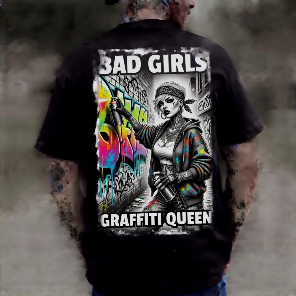 Bad Girls Graffiti Queen Black Graphic Street Tattoo Edgy Tee Unisex T-Shirt XXXXL