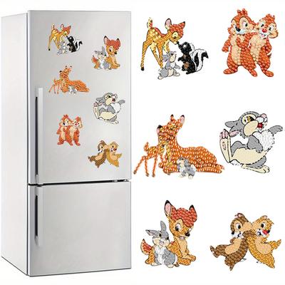 6Pcs Animal Series Diamond Art Fridge Magnet Diamond Painting Refrigerator Magnet DIY Fridge Stickers for Fridge Whiteboards