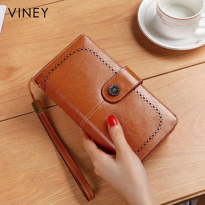 VINEY Women's Light Luxury Long Cowhide Wallet