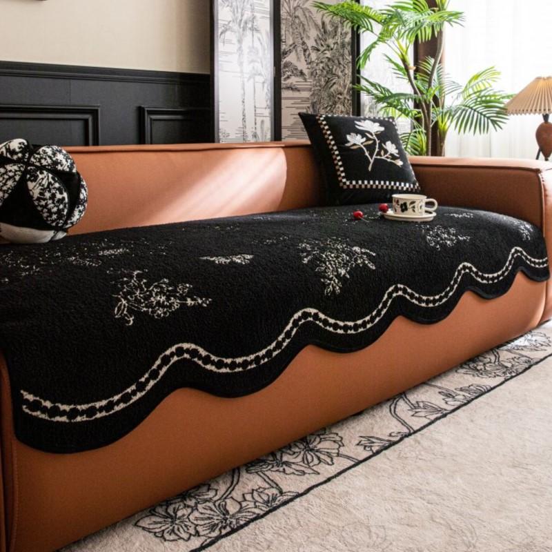Non-Slip Couch Slipcover Protector Universal Irregularity Sofa Cushion European Style Retro  Black White Flowers Sofa Cover